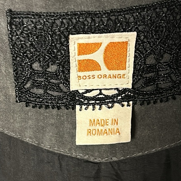 Vtg BOSS ORANGE goth metallic,mesh,chains,faux wrap,surplice,dress,flaw pinhole - Picture 3 of 16